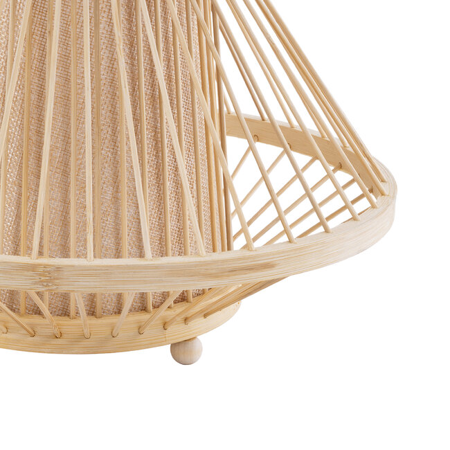 CATHY 02006 Boho Επιτραπέζιο Φωτιστικό Πορτατίφ Μονόφωτο 1 x E27 AC220-240V IP20 - Φ30 x Υ22cm - Μπεζ Ύφασμα με Μπεζ Ξύλινο Μπαμπού Πλέγμα - 5 Χρόνια Εγγύηση - 5