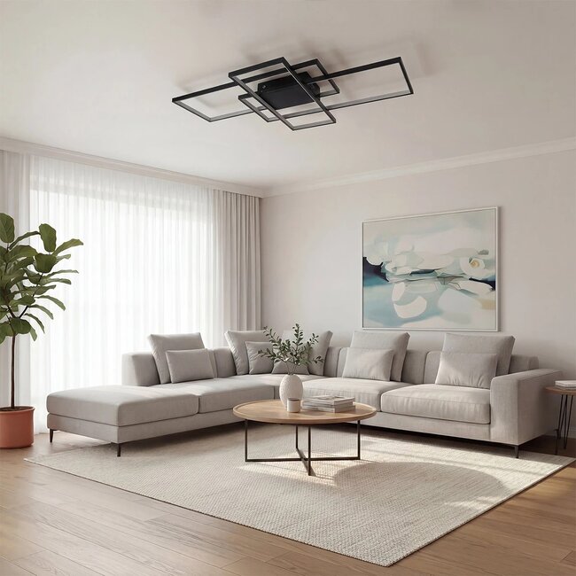 kelvo® QUADRA KLV-101-0296 Φωτιστικό Οροφής LED 120W 12000lm 120° AC 220-240V IP20 Ρυθμιζόμενο Λευκό CCT με Χειριστήριο από 2700K έως 6000K Dimmable - Lumileds SMD Chip - Μαύρο Ματ - Μ105 x Π60 x Υ9cm - 3 Χρόνια Εγγύηση - 2