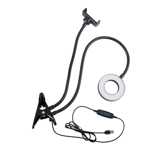 75809 Professional Digital Ring Light Φ9cm LED SMD 10W 1000lm 180° DC 5V με Καλώδιο Τροφοδοσίας USB - Ενσωματωμένο Χειριστήριο Εναλλαγής Χρωμάτων & 1 Βάση Τηλεφώνου - CCT Θερμό Λευκό 3000K - Φυσικό Λευκό 4500K - Ψυχρό Λευκό 6000K Dimmable - 9