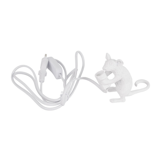 MOUSE 00679 Vintage Επιτραπέζιο Φωτιστικό Πορτατίφ Λαμπατέρ Μονόφωτο με Ντουί 1 x E12 AC 230V Λευκό Πλαστικό Μ12 x Π4 x Υ10cm - 7