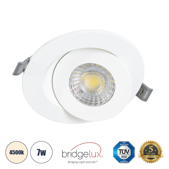 LEXIS JOINT 60990 Χωνευτό LED Κινούμενο Spot Downlight 7W 680lm 45° AC 220-240V IP44 Φ12cm x Υ3.1cm - Στρόγγυλο - Λευκό - Φυσικό Λευκό 4500K - Bridgelux Chip - TÜV Certified Driver - 5 Years Warranty - 2
