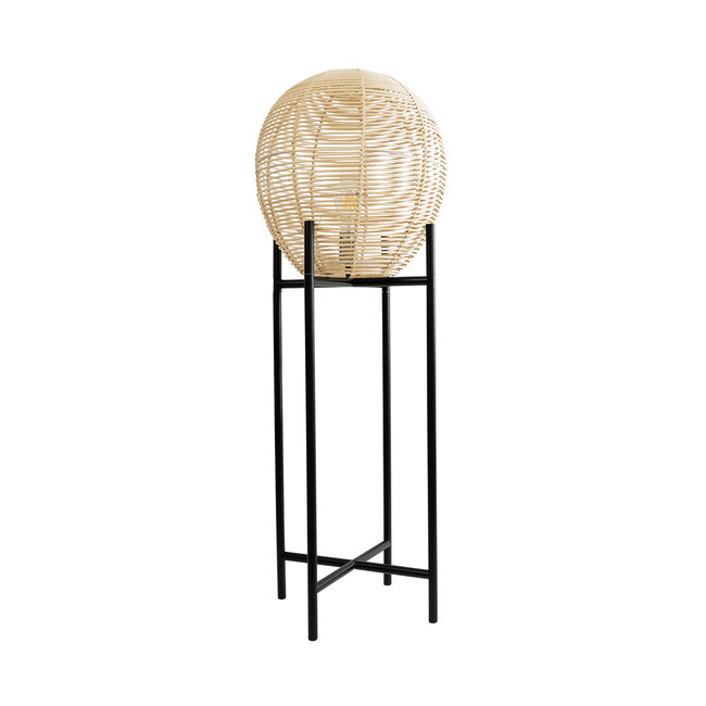 NERINA 02015 Boho Επιδαπέδιο Φωτιστικό Μονόφωτο 1 x E27 AC220-240V IP20 - Φ40 x Υ115cm - Μαύρο Μεταλλικό με Μπεζ Ρατάν Καπέλο Πλέγμα - 5 Χρόνια Εγγύηση - 2