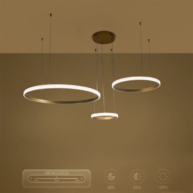 kelvo® DIAMOND KLV-101-0244 Κρεμαστό Φωτιστικό Οροφής LED 100W 10000lm 180° AC 220-240V IP20 Ρυθμιζόμενο Λευκό CCT με Χειριστήριο από 2700K έως 6000K Dimmable - Lumileds SMD Chip - Χρυσό Πλατίνα - Μ110 x Π110 x Υ60cm - 3 Χρόνια Εγγύηση - 12