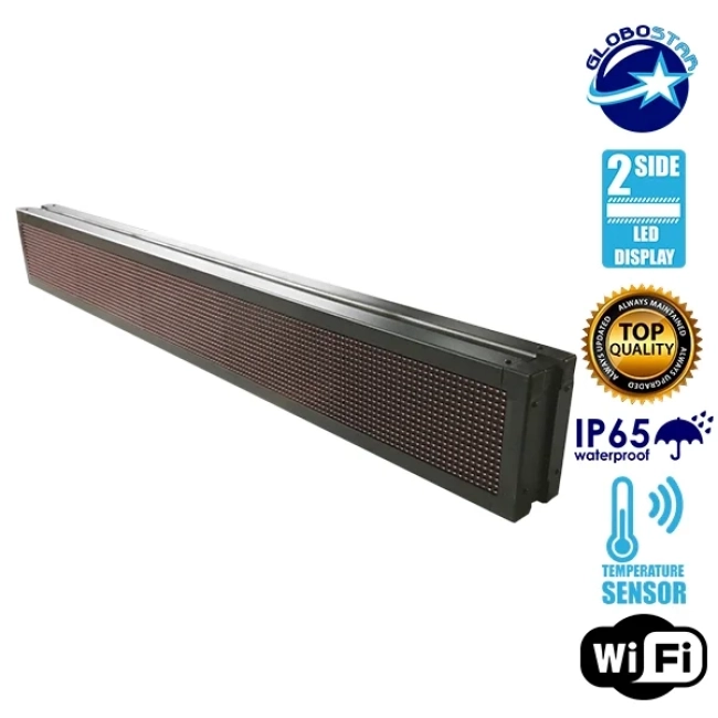 DISPLAY 90311 Κυλιόμενη Ψηφιακή Επιγραφή Διπλής Όψης 160x16cm P10 160x16 Pixel LED 250W AC 220-240V Αδιάβροχο IP65 Κόκκινο - WiFi Control μέσω FK APP - Αισθητήρας Θερμοκρασίας & Υγρασίας - Μ168 x Π12 x Υ24cm - 2 Χρόνια Εγγύηση - 12