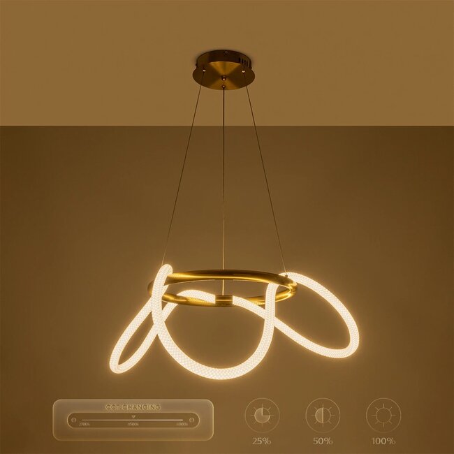 kelvo® GLOW KLV-101-0162 Κρεμαστό Φωτιστικό Οροφής LED 36W 3600lm 360° AC 220-240V IP20 Ρυθμιζόμενο Λευκό CCT με Χειριστήριο από 2700K έως 6000K Dimmable - Lumileds SMD Chip - Χρυσό Πλατίνα - Μ70 x Π70 x Υ40cm - 3 Χρόνια Εγγύηση - 15