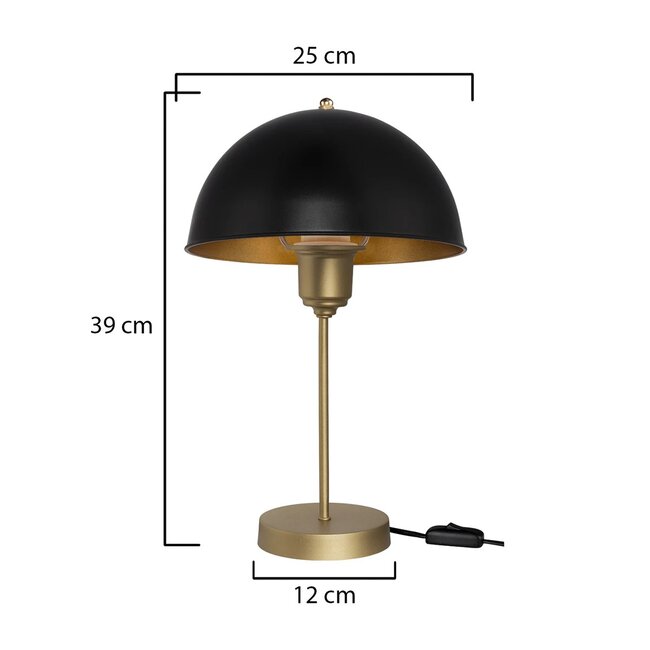 GAZETA 203-0305 Μοντέρνο Επιτραπέζιο Φωτιστικό Πορτατίφ με Ντουί 1 x E27 AC 220-240V IP20 - Μαύρο & Χρυσό - Μ25 x Π25 x Υ39cm - 3