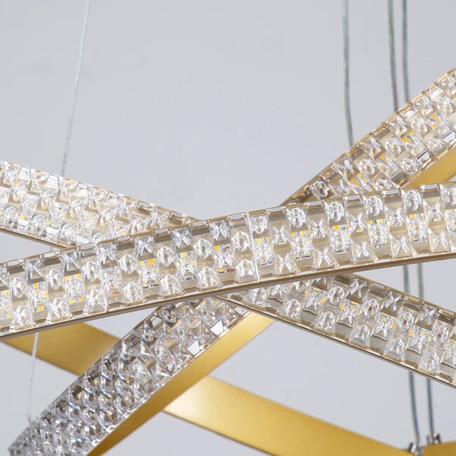 kelvo® DIAMOND KLV-101-0240 Κρεμαστό Φωτιστικό Οροφής LED 120W 12000lm 180° AC 220-240V IP20 Ρυθμιζόμενο Λευκό CCT με Χειριστήριο από 2700K έως 6000K Dimmable - Lumileds SMD Chip - Χρυσό Πλατίνα - Μ80 x Π80 x Υ80cm - 3 Χρόνια Εγγύηση - 7