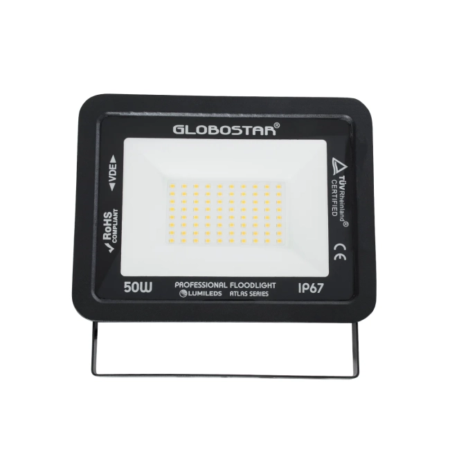  ATLAS 61424 Προβολέας LED 50W 5750lm 120° AC 220-240V Αδιάβροχο IP67 Θερμό Λευκό 2700K - Lumileds SMD Chip - TÜV Rheinland Certified - Μαύρο Ματ - Μ21 x Π3.5 x Υ16cm - 5 Χρόνια Εγγύηση