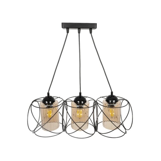 GLINDER 201-0141 Vintage Κρεμαστό Φωτιστικό Οροφής με Ντουί 3 x E27 AC 220-240V IP20 - Μαύρο & Μελί - Μ53 x Π25 x Υ23cm - 5