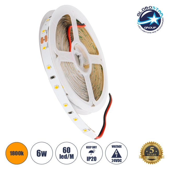 LILAC 70203 Ταινία LED 6W/m 480lm/m 120° DC 24V IP20 60 x SMD2835 Chip/m Ultra Θερμό Λευκό 2200K Dimmable - Sanan SMD Chip - Μ500 x Π0.8 x Υ0.1cm - Ρολό 5 Μέτρων - 5 Χρόνια Εγγύηση