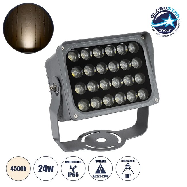 FLOODXENA 90129 Προβολέας Σποτ Wall Washer LED 24W 2760lm 10° AC 220-240V Αδιάβροχο IP65 Φυσικό Λευκό 4500K - Bridgelux SMD Chip - Γκρι Ανθρακί - Μ18 x Π13.5 x Υ18cm - 3 Χρόνια Εγγύηση