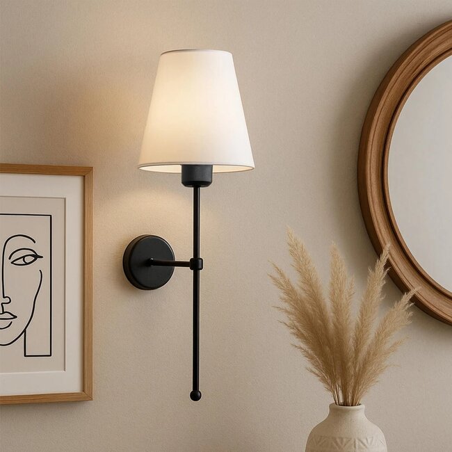 LING 204-0190 Μοντέρνο Φωτιστικό Τοίχου Απλίκα Μονόφωτο 1 x E27 AC 220-240V IP20 Μπεζ & Μαύρο - Μ13 x Π13 x Υ50cm