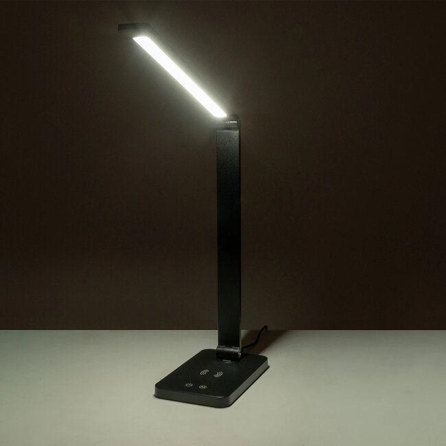 TEBLA 60482 Μοντέρνο Επιτραπέζιο Φωτιστικό Γραφείου με Ασύρματη Φόρτιση 5W 1A LED 5W 500lm 120° AC 220-240V IP20 Ρυθμιζόμενο Λευκό CCT με Αφή 2700K/4500K/6000K Dimmable - Bridgelux SMD Chip - Μαύρο - Μ11 x Π31 x Υ52cm - 2 Χρόνια Εγγύηση - 13