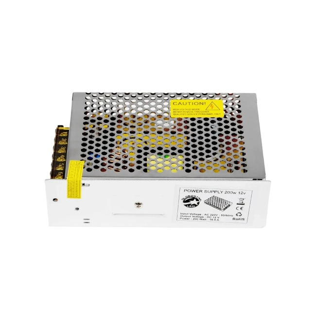 68730 Μεταλλικό Τροφοδοτικό PELV για Προϊόντα LED 200W 16.5A - AC 220-240V σε DC 12V - IP20 L16 x W10 x H5cm - 2 Χρόνια Εγγύηση - 4