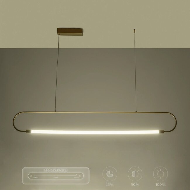 kelvo® GLOW KLV-101-0177 Κρεμαστό Φωτιστικό Οροφής LED 15W 1500lm 360° AC 220-240V IP20 Ρυθμιζόμενο Λευκό CCT με Χειριστήριο από 2700K έως 6000K Dimmable - Lumileds SMD Chip - Χρυσό Πλατίνα - Μ120 x Π3 x Υ17cm - 3 Χρόνια Εγγύηση - 16