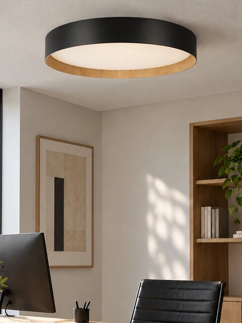 kelvo® RONDO KLV-101-0587-V2 Φωτιστικό Οροφής LED 36W 3600lm 120° AC 220-240V IP20 Ρυθμιζόμενο Λευκό CCT με Διακόπτη στο Driver 2700K/4500K/6000K Triac Dimmable - Lumileds SMD Chip & ENEC/TÜV Driver - Μαύρο Ματ & Εφέ Ξύλου - Μ50 x Π50 x Υ7cm - 5 Χρόνια Εγγύηση - 2