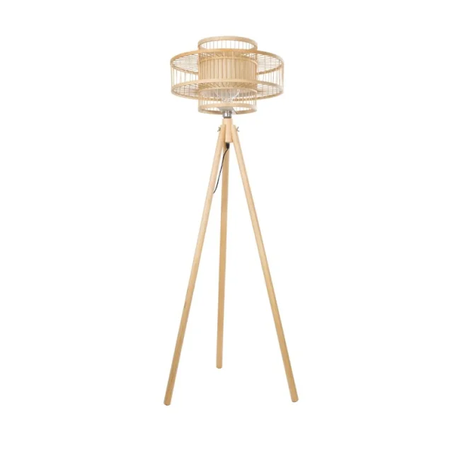 POPPY 01988 Boho Επιδαπέδιο Φωτιστικό Μονόφωτο 1 x E27 IP20 Μπεζ Ξύλο - Μ58 x Π58 x Υ145.5cm
