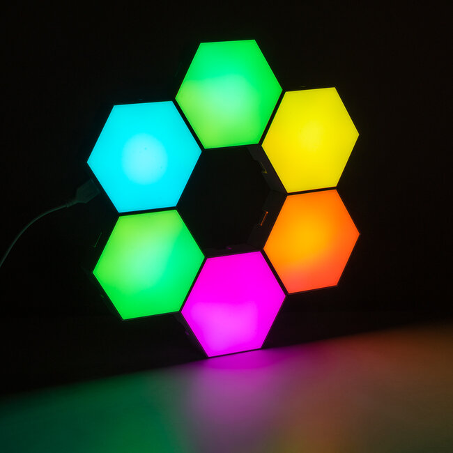 DIGIOCTA 90448 Σετ 6 Ψηφιακων LED RGB Φωτιστικών Κυψελών με Ψηφιακό Controller με WiFi Smart APP & Ασύρματο Χειριστήριο RF 2.4Ghz - LED SMD 5050 9W/Σετ 84PIXEL/Σετ 720lm/Σετ 120° DC 5V με USB 2.0 IP20 Πολύχρωμο RGB - Dimmable - Μ10.5 x Π10.5 x Υ3cm Ανά Κυψέλη - 2 Χρόνια Εγγύηση - 2