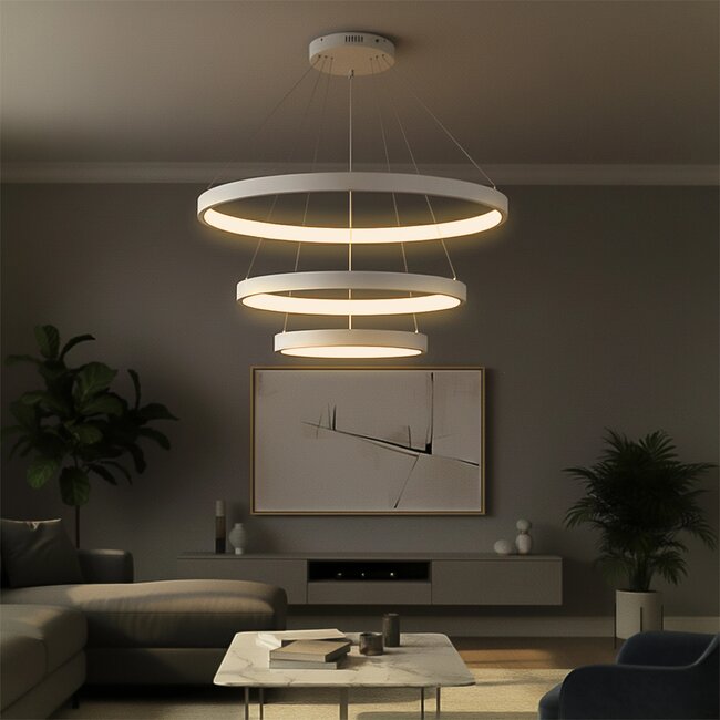 kelvo® NEMESIS KLV-101-0221 Κρεμαστό Φωτιστικό Οροφής LED 120W 12000lm 180° AC 220-240V IP20 Ρυθμιζόμενο Λευκό CCT με Χειριστήριο από 2700K έως 6000K Dimmable - Lumileds SMD Chip - Λευκό Ματ - Μ80 x Π80 x Υ80cm - 3 Χρόνια Εγγύηση