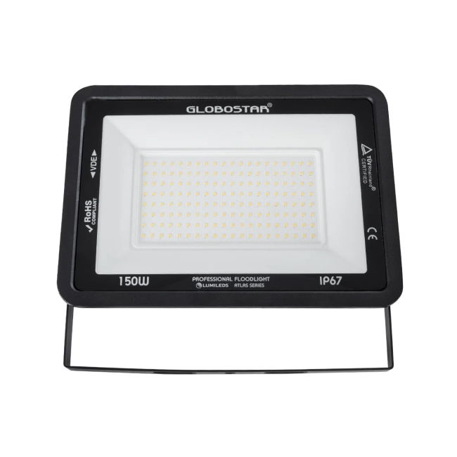  ATLAS 61430 Προβολέας LED 150W 17250lm 120° AC 220-240V Αδιάβροχο IP67 Θερμό Λευκό 2700K - Lumileds SMD Chip - TÜV Rheinland Certified - Μαύρο Ματ - Μ32 x Π4 x Υ23cm - 5 Χρόνια Εγγύηση
