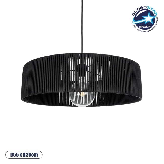  KYCLOS 203-0046 Boho Κρεμαστό Φωτιστικό Οροφής με Ντουί 1 x E27 AC 220-240V IP20 - Μαύρο - M55 x Π55 x Υ20cm