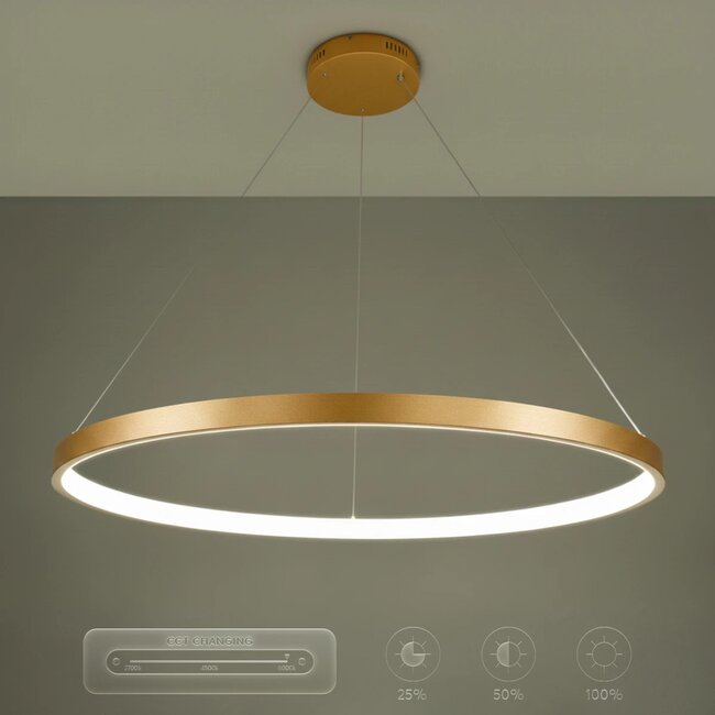 kelvo® NEMESIS KLV-101-0216 Κρεμαστό Φωτιστικό Οροφής LED 75W 7500lm 180° AC 220-240V IP20 Ρυθμιζόμενο Λευκό CCT με Χειριστήριο από 2700K έως 6000K Dimmable - Lumileds SMD Chip - Χρυσό Πλατίνα - Μ100 x Π100 x Υ4cm - 3 Χρόνια Εγγύηση - 13