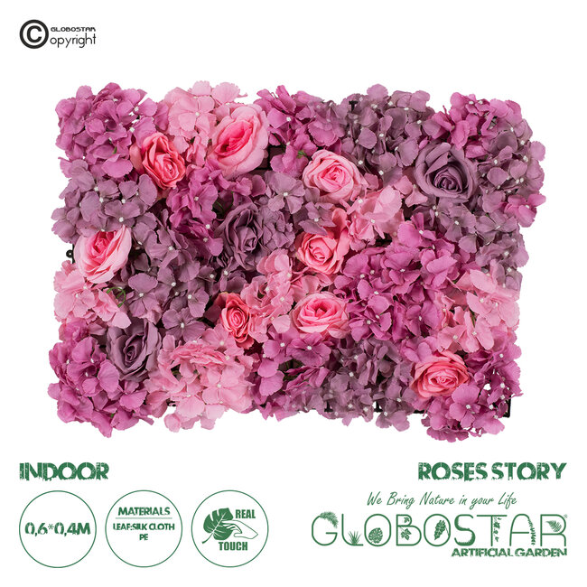 Artificial Garden ROSES STORY PURPLE 78336 Τεχνητό Διακοσμητικό Πάνελ Λουλουδιών - Κάθετος Κήπος σύνθεση Αμβροσία Μ60 x Π40 x Υ6cm