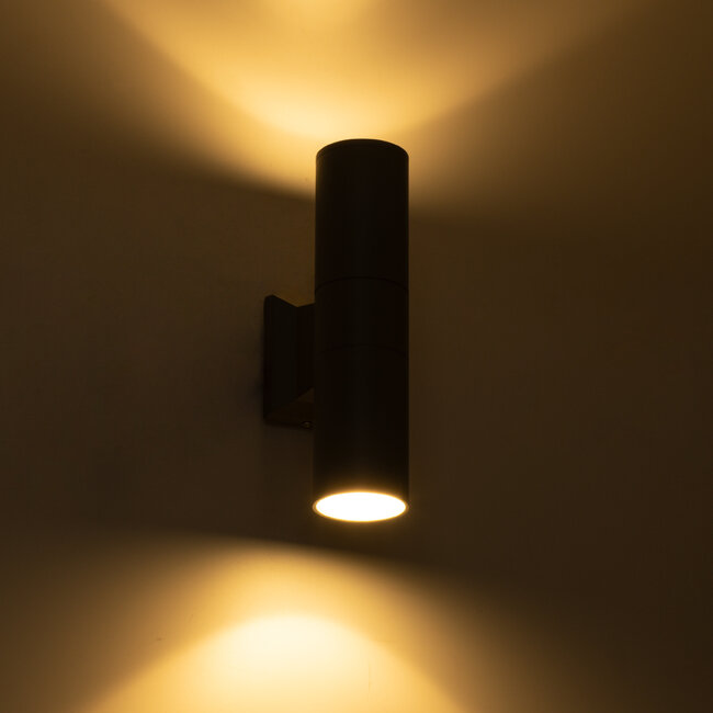 WALLY 77875 Φωτιστικό Τοίχου - Απλίκα Αρχιτεκτονικού Φωτισμού Εσωτερικού/Εξωτερικού Χώρου Up & Down Δίφωτο 2 x GU10 AC220-240V Αδιάβροχο IP65 - Σώμα Αλουμινίου & Tempered Glass - Μ6.4 x Π11 x Υ25cm - Ασημί - 5 Years Warranty - 7