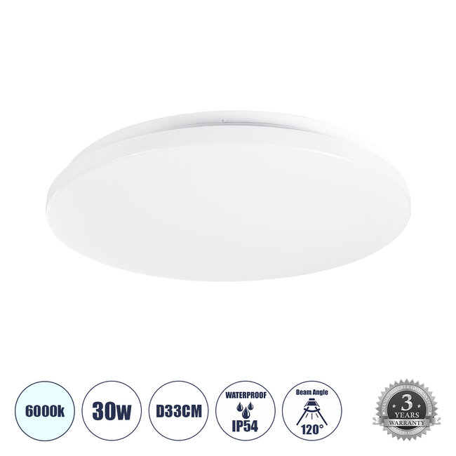 CELANO 61008 LED Πλαφονιέρα Οροφής Στρόγγυλη Φ33 30W 3000lm 120° AC 220-240V Αδιάβροχη IP54 Φ33 x Υ6cm Ψυχρό Λευκό 6000K - 3 Χρόνια Εγγύηση CELANO 61008 LED Πλαφονιέρα Οροφής Στρόγγυλη Φ33 30W 3000lm 120° AC 220-240V Αδιάβροχη IP54 Φ33 x Υ6cm Ψυχρό Λευκό 6000K - 3 Χρόνια Εγγύηση