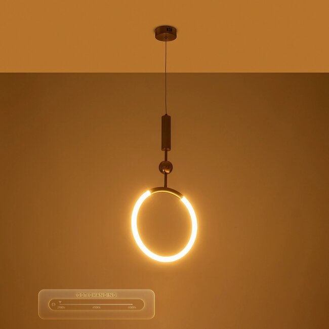 kelvo® GLOW KLV-101-0175 Κρεμαστό Φωτιστικό Οροφής LED 18W 1800lm 360° AC 220-240V IP20 Ρυθμιζόμενο Λευκό CCT με On/Off 2700K/4500K/6000K - Lumileds SMD Chip - Χρυσό Πλατίνα - Μ30 x Π6 x Υ60cm - 3 Χρόνια Εγγύηση - 13