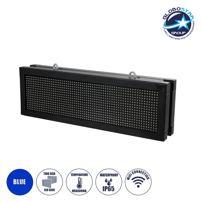 DISPLAY 90318 LED Scrolling Display 64x16cm - Κυλιόμενη Ψηφιακή Πινακίδα / Επιγραφή Διπλής Όψης P10 LED SMD AC 220-240V - Λειτουργία μέσω Wi-Fi με Εφαρμογή APP - Αισθήτηρας Θερμοκρασίας και Υγρασίας - Αδιάβροχο IP65 - Μ70.5 x Π11 x Υ22.5cm - Μπλε - 1 Χρόνο Εγγύηση