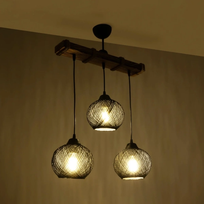 LUMA 201-0010 Vintage Κρεμαστό Φωτιστικό Οροφής με Ντουί 3 x E27 AC 220-240V IP20 - Μπεζ & Μαύρο - Μ55 x Π18 x Υ65cm