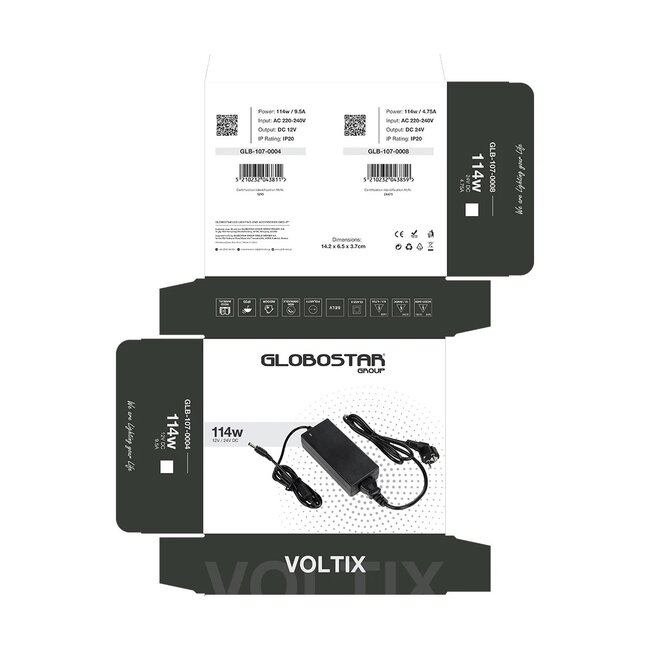 VOLTIX GLB-107-0008 Τροφοδοτικό/Μετασχηματιστής Class II SELV 120W 4.75A AC 220-240V σε DC 24V IP20 - Μαύρο Ματ - Μ14.2 x Π6.5 x Υ3.7cm - 3 Χρόνια Εγγύηση - 7