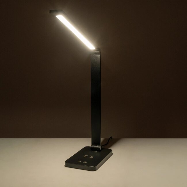 TEBLA 60482 Μοντέρνο Επιτραπέζιο Φωτιστικό Γραφείου με Ασύρματη Φόρτιση 5W 1A LED 5W 500lm 120° AC 220-240V IP20 Ρυθμιζόμενο Λευκό CCT με Αφή 2700K/4500K/6000K Dimmable - Bridgelux SMD Chip - Μαύρο - Μ11 x Π31 x Υ52cm - 2 Χρόνια Εγγύηση - 14