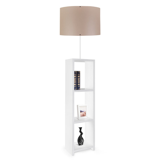 WOODO 204-0052 Μοντέρνο Eπιδαπέδιο Φωτιστικό Μονόφωτο 1 x E27 IP20 Λευκό Ξύλο με Μπεζ Ύφασμα - Μ38 x Π38 x Υ150cm