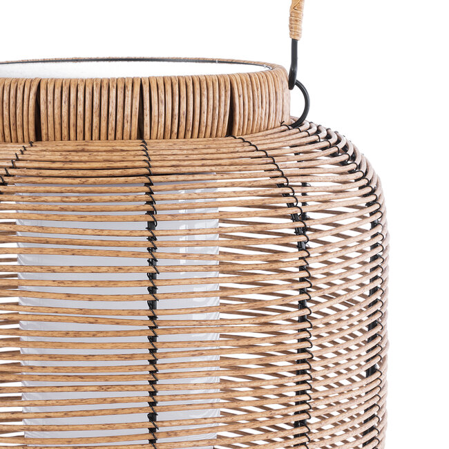 GRAMBIAN 02304 Boho Αυτόνομο Ηλιακό Κρεμαστό/Επιτραπέζιο Φωτιστικό Φαναράκι LED SMD 5W 200lm - Φ30 x Υ48cm - με Ενσωματωμένη Μπαταρία 600mAh - Φωτοβολταϊκό Πάνελ και Αισθητήρα Ημέρας-Νύχτας με Ασύρματο Χειριστήριο IR Μπεζ Μπαμπού Αδιάβροχο IP65 Θερμό Λευκό 3000K - 5 Χρόνια Εγγύηση - 6