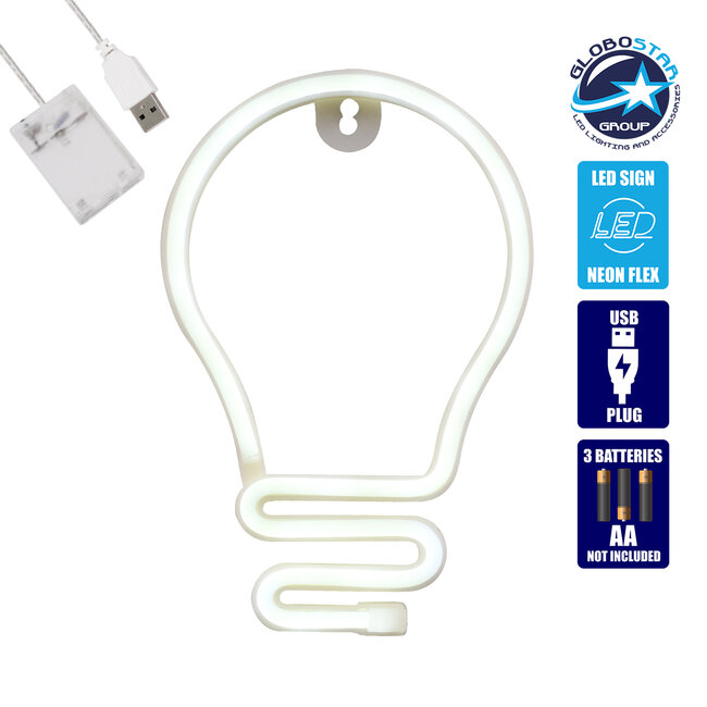 78576 Φωτιστικό Ταμπέλα Φωτεινή Επιγραφή NEON LED Σήμανσης LAMP 5W με Καλώδιο Τροφοδοσίας USB - Μπαταρίας 3xAAA (Δεν Περιλαμβάνονται) - Ψυχρό Λευκό 6000K