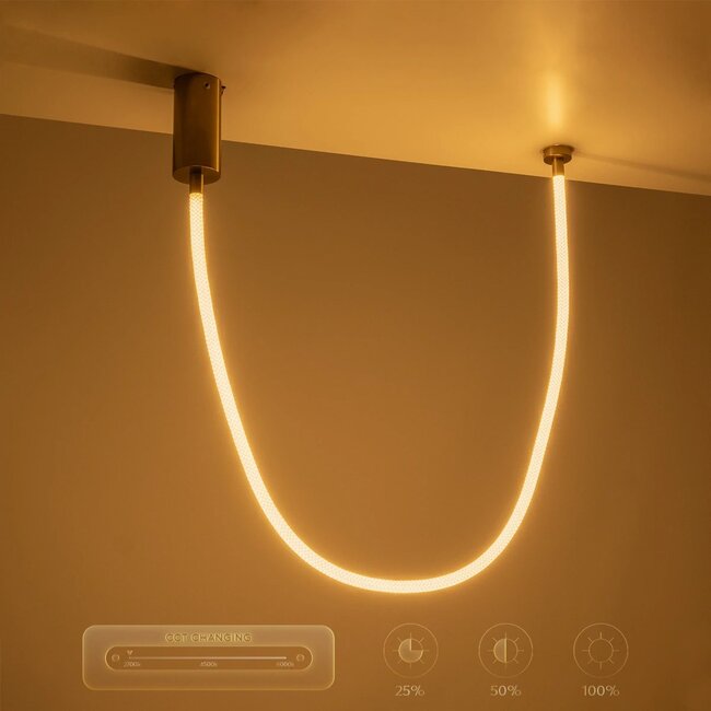 kelvo® GLOW KLV-101-0155 Κρεμαστό Φωτιστικό Οροφής LED 27W 2700lm 360° AC 220-240V IP20 Ρυθμιζόμενο Λευκό CCT με Χειριστήριο από 2700K έως 6000K Dimmable - Lumileds SMD Chip - Χρυσό Πλατίνα - Μ90 x Π9 x Υ95cm - 3 Χρόνια Εγγύηση - 13
