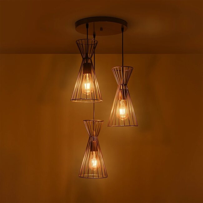 FLIXIO 201-0126 Vintage Κρεμαστό Φωτιστικό Οροφής με Ντουί 3 x E27 AC 220-240V IP20 - Χρυσό - Μ40 x Π40 x Υ70cm - 2