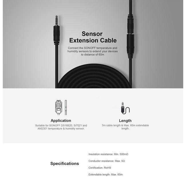 80038 SONOFF AL560-R2 - 5M Sensor Extension Cable for DS18B20 & Si7021 & MS01 Models - 7