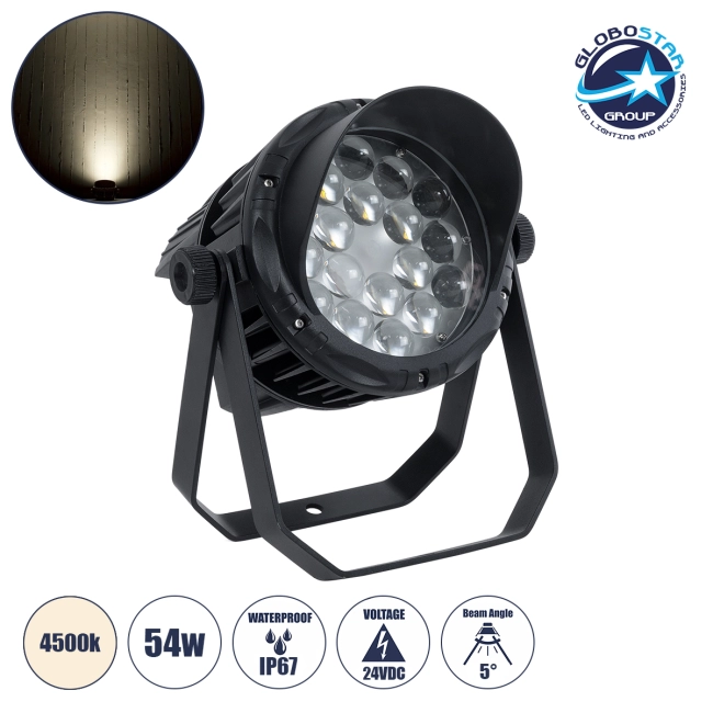 FLOODKARA 90817 Προβολέας Σποτ Wall Washer με Αντιθαμβωτική Γρίλια LED 54W 6750lm 5° DC 24V Αδιάβροχο IP67 Φυσικό Λευκό 4500K Dimmable - CREE XPE Chip - Γκρι Ανθρακί - Μ28 x Π32 x H27cm - 3 Χρόνια Εγγύηση