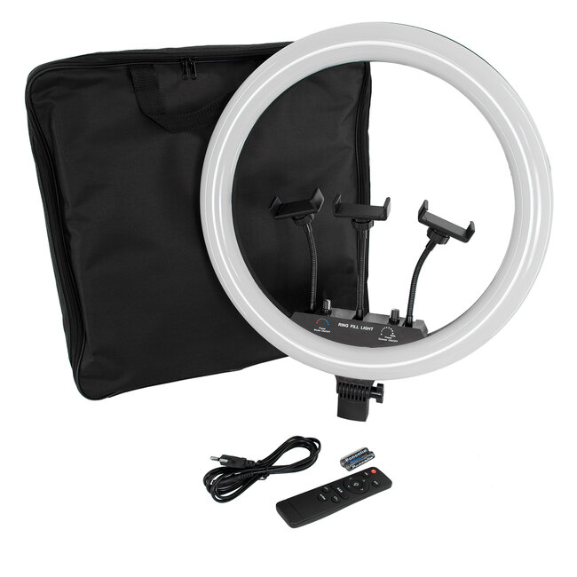 75805 Professional Digital Ring Light Φ46cm LED SMD 70W 7000lm 180° AC 230V με Καλώδιο Τροφοδοσίας Πρίζας - Ασύρματο Χειριστήριο RF 2.4Ghz Εναλλαγής Χρωμάτων & 3 Βάσεις Τηλεφώνου - Πολύχρωμ - 6
