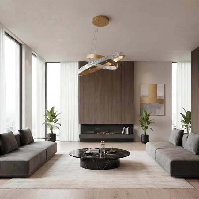 kelvo® DIAMOND KLV-101-0236-V2 Κρεμαστό Φωτιστικό Οροφής LED 75W 7500lm 360° AC 220-240V IP20 Ρυθμιζόμενο Λευκό CCT με Χειριστήριο από 2700K έως 6000K Dimmable - Lumileds SMD Chip - Χρυσό Πλατίνα - Μ60 x Π60 x Υ40cm - 3 Χρόνια Εγγύηση - 2