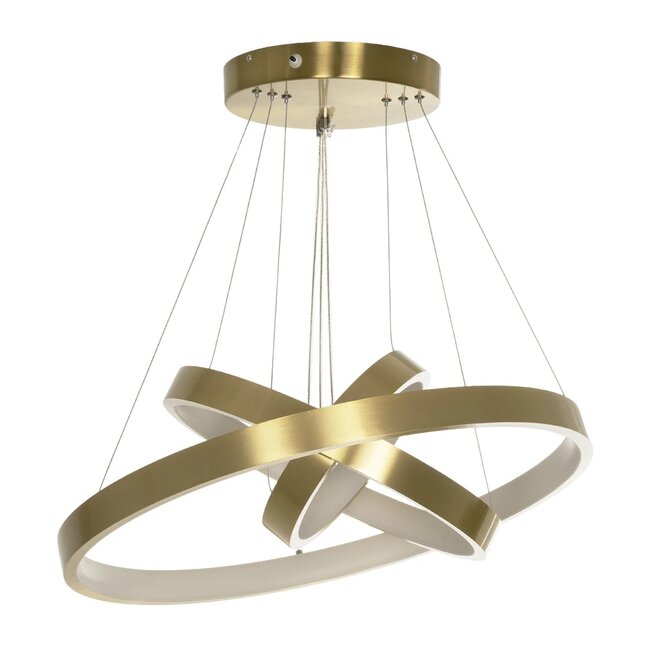 NEMESIS TRIO 61169-DECO Μοντέρνο Κρεμαστό Φωτιστικό Οροφής LED 100W 12123lm 360° AC 220-240V IP20 Ρυθμιζόμενο Λευκό CCT με Χειριστήριο από 2700K έως 6000K Dimmable - Lumileds SMD Chip - Χρυσό Βούρτσας - Μ60 x Π60 x Υ60cm - 3 Χρόνια Εγγύηση - 2