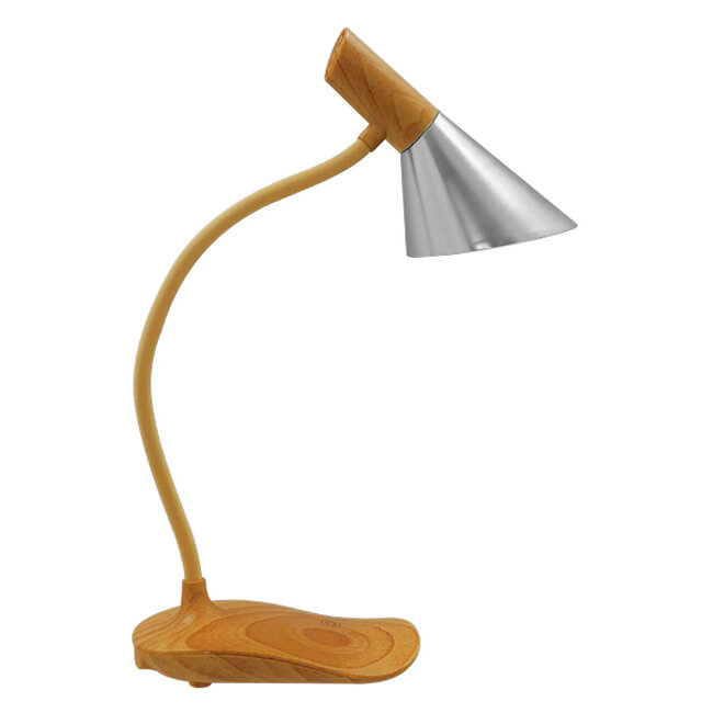 Μοντέρνο Επιτραπέζιο Φωτιστικό Γραφείου LED 6 Watt Μονόφωτο Μεταλλικό Καφέ Ξύλο Ασημί Λευκό Ημέρας 4500k  DRAPER SILVER 01438 - 4