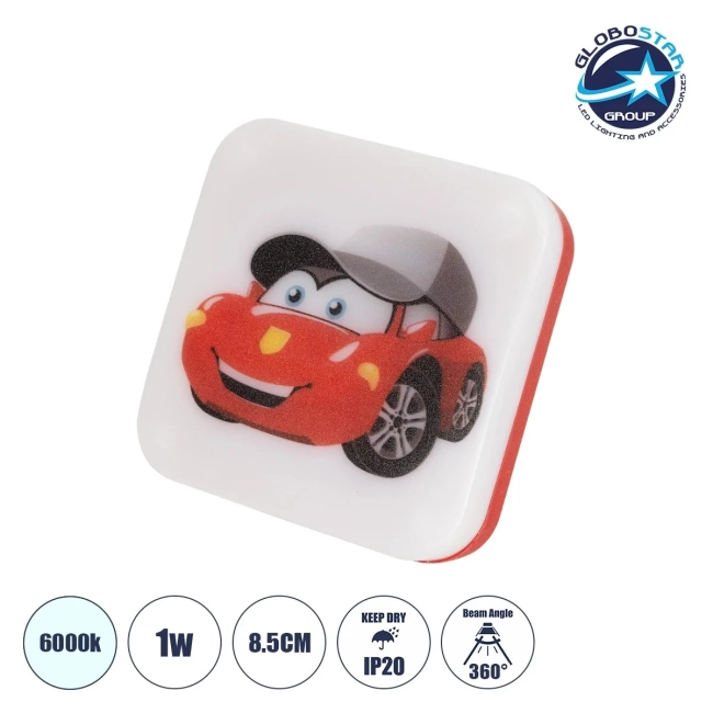 KIDDO 202-0006 Παιδικό Φωτιστικό Νυκτός LED 1W 95lm 360° AC220-240V IP20 Ψυχρό Λευκό 6000K -Μ5.5 x Π5.5 x Υ8cm - 2 Χρόνια Εγγύηση