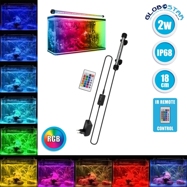 79670 Φωτιστικό Ενυδρείου 18cm LED 2W 180° AC 230V Αδιάβροχο IP68 με Ασύρματο Χειριστήριο IR Πολύχρωμο RGB 79670 Φωτιστικό Ενυδρείου 18cm LED 2W 180° AC 230V Αδιάβροχο IP68 με Ασύρματο Χειριστήριο IR Πολύχρωμο RGB