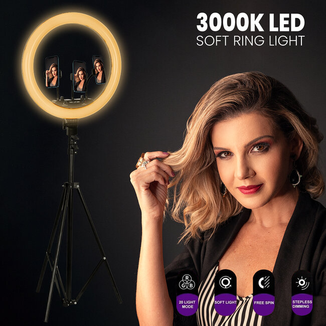 75803 Professional Digital Ring Light Φ36cm LED SMD 50W 5000lm 180° DC 5V με Καλώδιο Τροφοδοσίας USB - Ενσωματωμένο και Ασύρματο Χειριστήριο RF 2.4Ghz Εναλλαγής Χρωμάτων & 3 Βάσεις Τηλεφώνο - 11