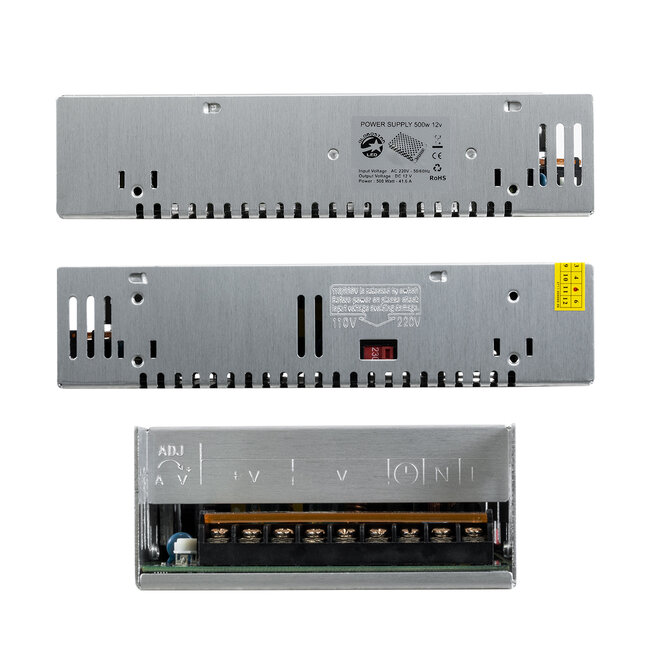 73038 Μεταλλικό Τροφοδοτικό PELV για Προϊόντα LED 500W 41.6A - AC 220-240V σε DC 12V - IP20 Μ21 x Π11 x Υ5cm - 2 Χρόνια Εγγύηση - 6