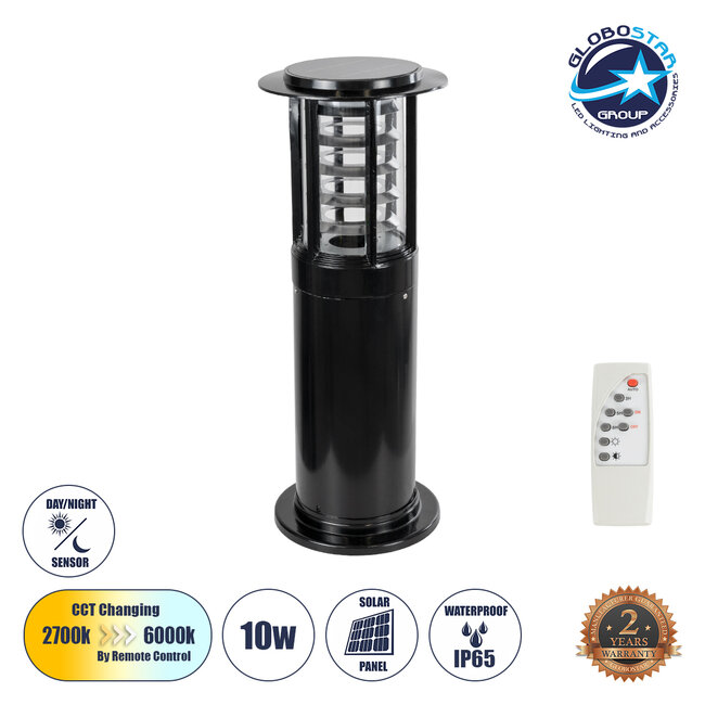 LUSCIOUS 90536 Αυτόνομο Ηλιακό Φωτιστικό Κήπου - Κολωνάκι Αρχιτεκτονικού Φωτισμού Εξωτερικού Χώρου LED 10W 330lm 120° με Ενσωματωμένο Φωτοβολταϊκό Panel 6V 2W & Επαναφορτιζόμενη Μπαταρία Li-ion 3.2V 1800mAh με Αισθητήρα Ημέρας-Νύχτας - Αδιάβροχο IP65 - Σώμα Αλουμινίου & ABS